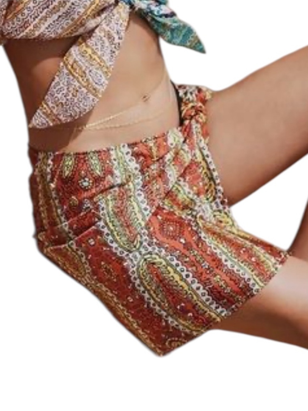 Anthropologie Multicolor Paisley Tie-Front cover-up, swim Skirt — small